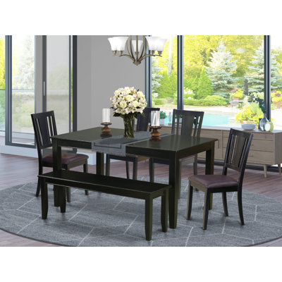 Ensemble de salle à manger 6 pièces comprenant une table de salle à manger rectangulaire et 4 chaises de cuisine en similicuir avec banc, noir