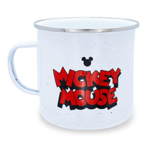 Disney Peace Love Mickey Mouse Glitter Handle Glass Mug Holds 14 Ounces