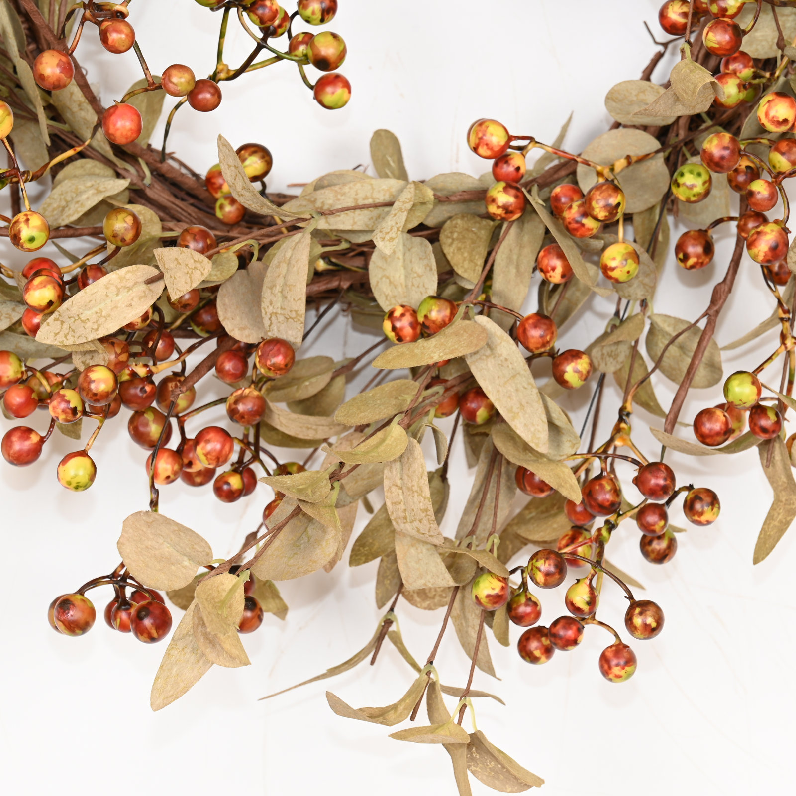 22" Handcrafted Foliage, Berry Thanksgiving Wreath, Brown
