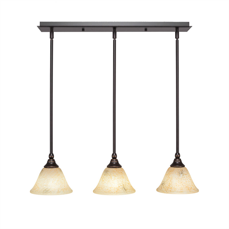 3 Light Stem Hung Linear Pendalier Shown In Dark Granite Finish With 7" Italian Marble Glass