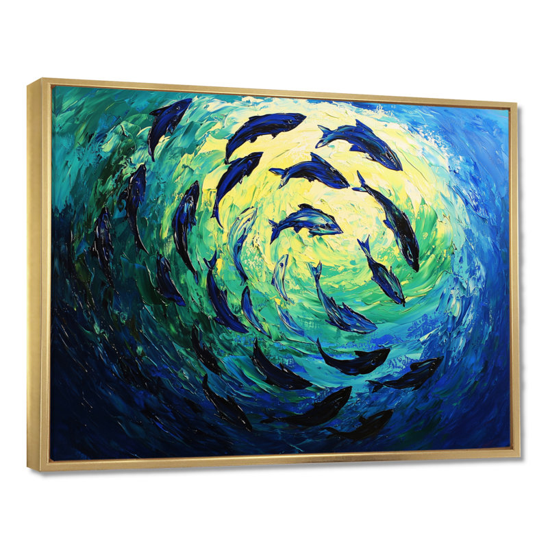 Tuna Fish Swimming - Shark Wall Art, 12" H x 20" W, Floater Framed Print, Gold