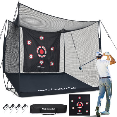 Cage de frappe de golf de 3 m x 2,4 m x 1,8 m avec filet à 5 plis, cible à 6 zones et retour de balle pour l'entraînement au swing complet