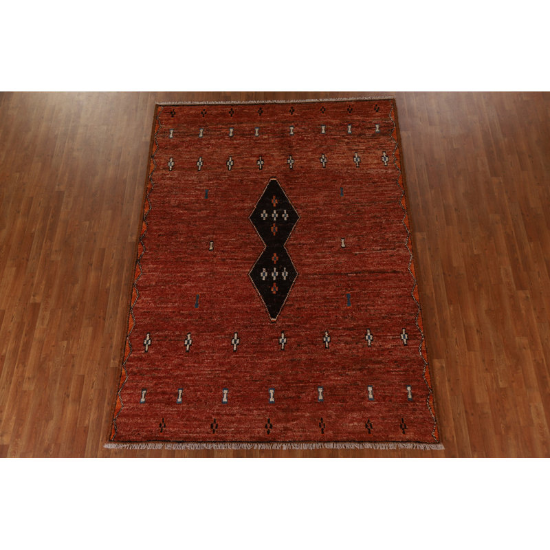 Tapis unique en laine noué à la main 7 pi x 9 pi 8 po nouvel âge en rouille / noir