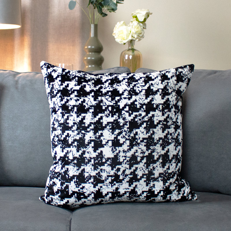 Brazell Houndstooth Square Cushion, Polyester/Polyfill, Blush