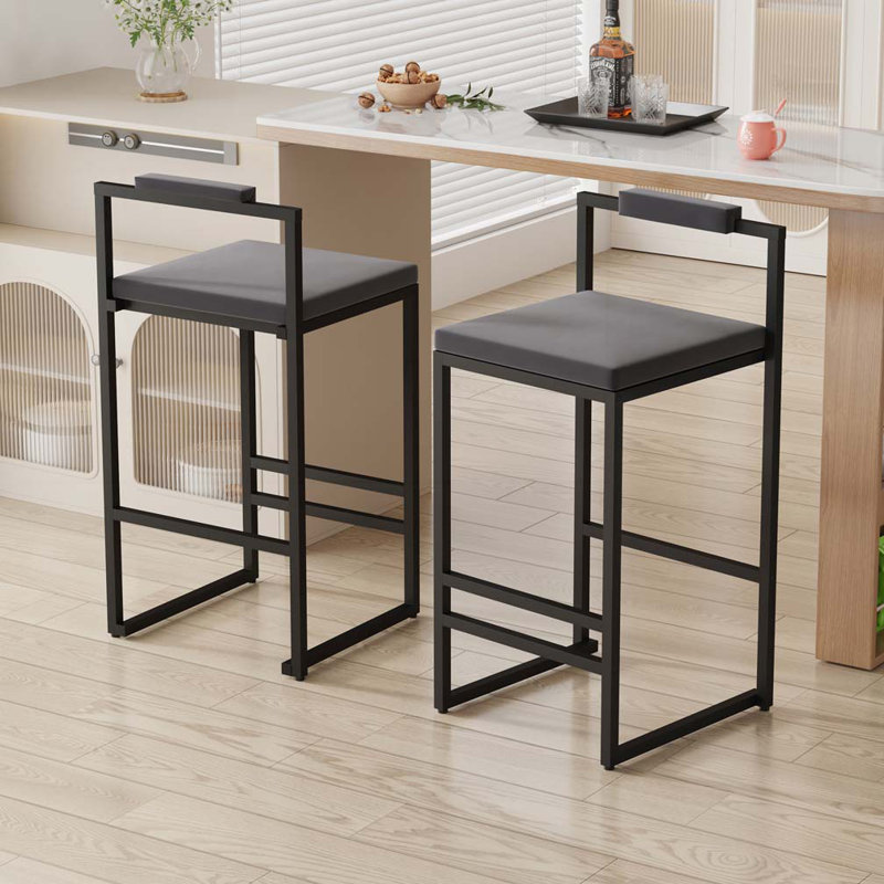 Velvet Counter Height Bar Stools with Low Backrest, Gray Seat/ Black Frame