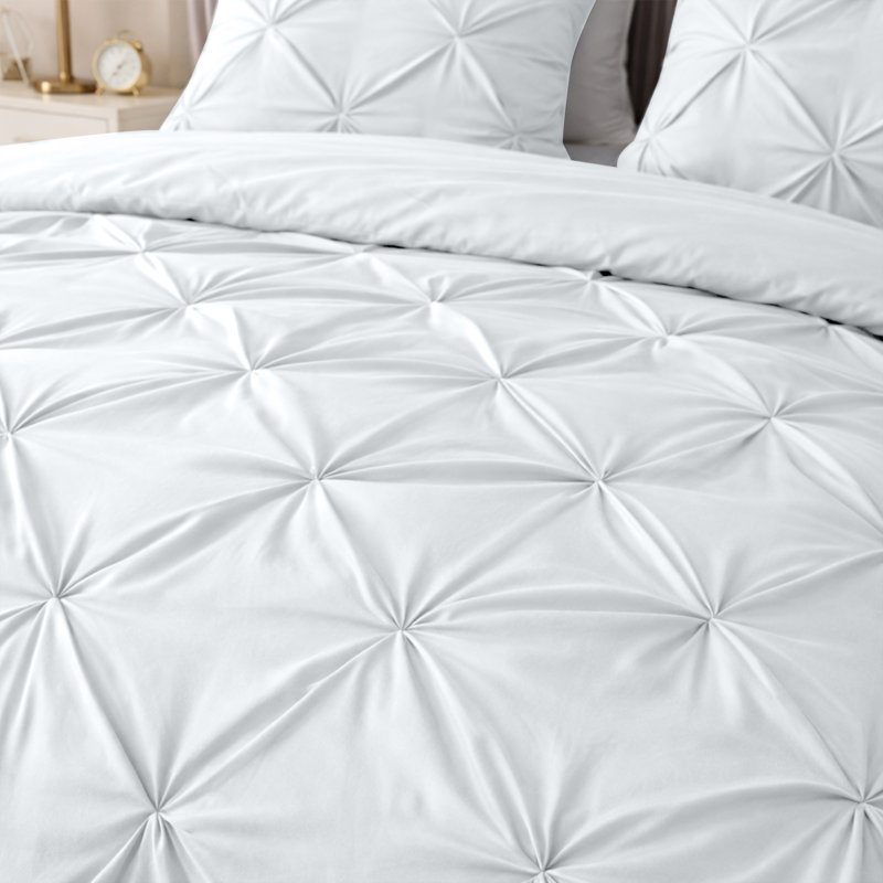 Pintuck Microfiber Duvet Cover Set with Pillowcases – Pleated Textured Bedding, Soft Luxury Quilt Cover, Breathable All-Season Comforter Cover, Modern Hotel Style Bed Set
