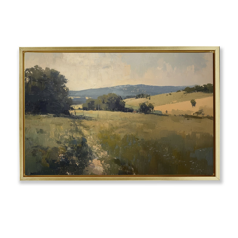 «Vast Country Landscape», toile flottante encadrée brune par Lazar Studio, Cadre flottant métallique doré, H 17 po x l 25 po