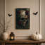 Impression sur toile, crâne gothique avec des roses de Bourgogne et des mites noires-1150335448