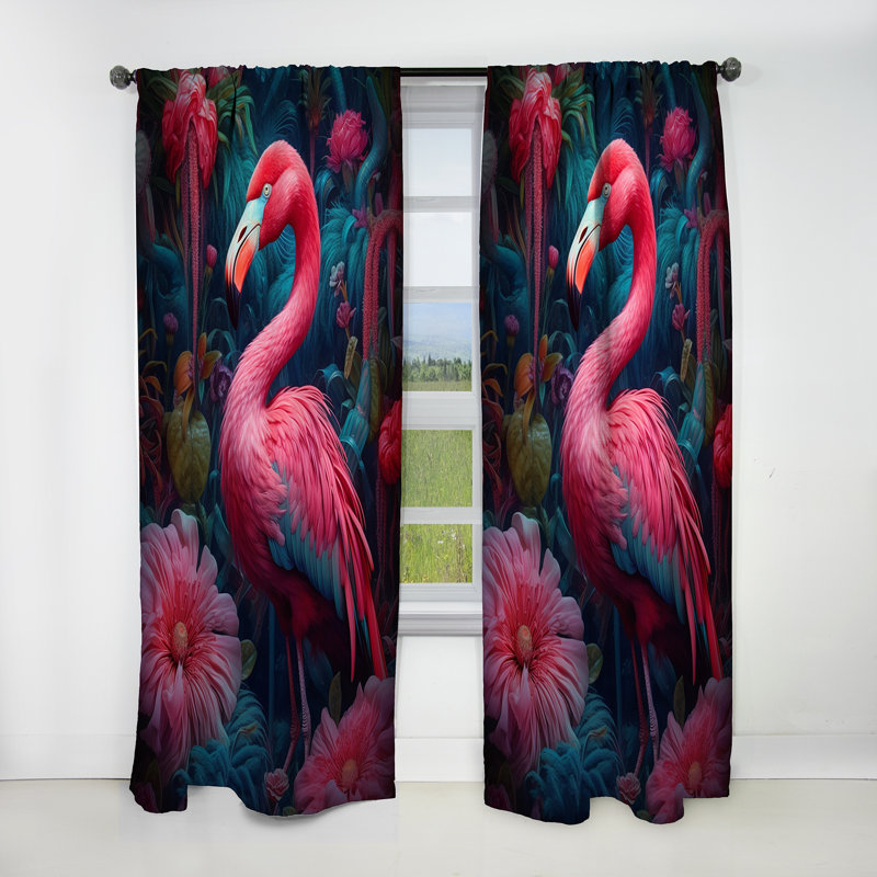 Tropical Flamingo Grace III - rideau occultant à imprimé animal en velours Flamingo - 1 panneau, L 52 po x L 108 po