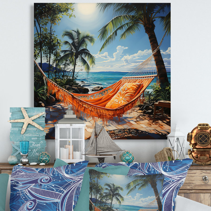 «Beach Tropical Vibes Pointillism II», reproduction sur toile, H 24 po x l 24 po x P 1 po, Toile tendue