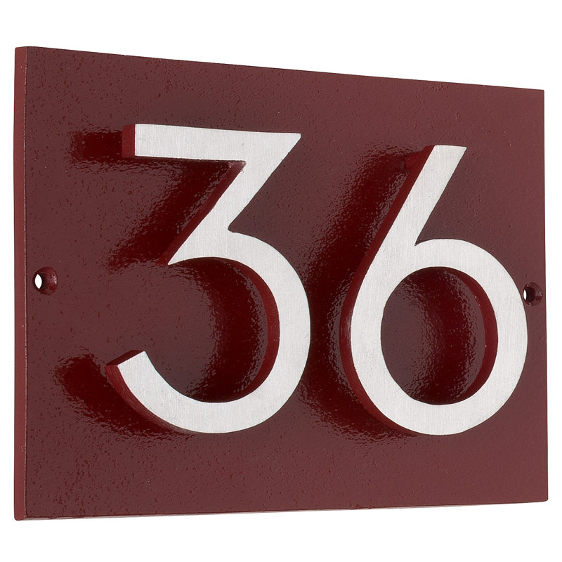 Plaque d’adresse murale sur 1 ligne flottante, Rouge brique, Nickel satiné deux tons, Oui