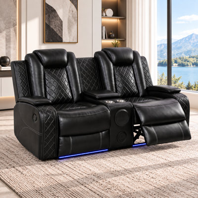 Canapé deux places inclinable électrique en similicuir haut de gamme de 73,5 pouces avec haut-parleur Bluetooth
