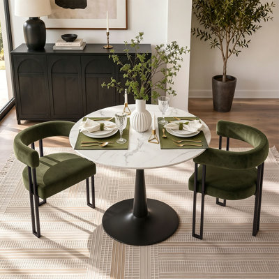 Ensemble de table de salle à manger pour 2 personnes avec table ronde et 2 fauteuils rembourrés en velours