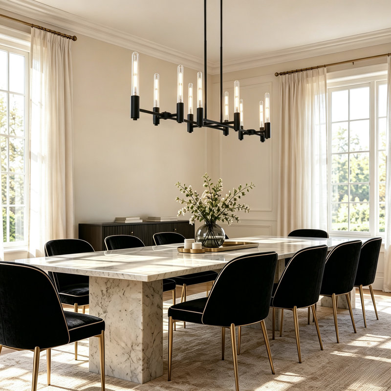 10-Light 49”W Modern Linear Kitchen Island Pendant Chandelier