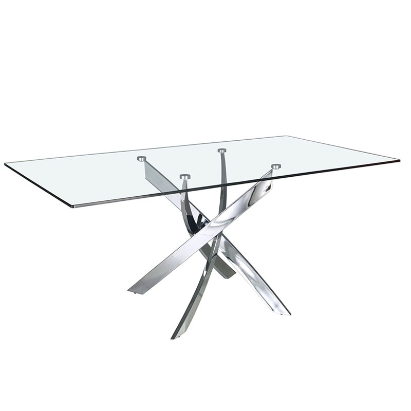 Rectangular tempered glass and dining table, Silver, 180cm H x 95cm W x 75cm D