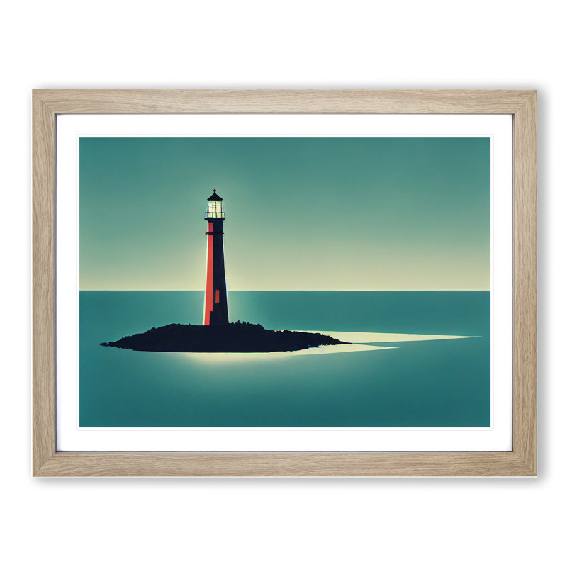 Excellent Lighthouse - Single Picture Frame Painting, 25cm H x 34cm W x 2cm D, Oak