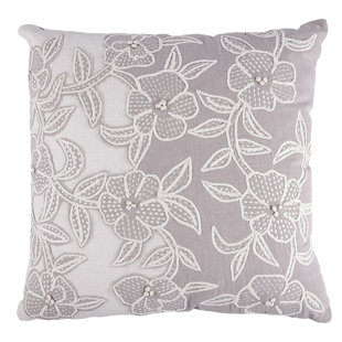 Golden Flowers Cotton Embroidered Cushion 18x18"