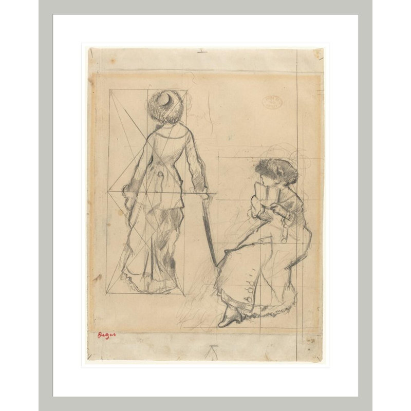 Étude pour Mary Cassatt au Louvre: The Etruscan Gallery "[recto]" par Edgar Degas - Impression Giclée encadrée