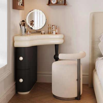 23.62"Cream and Black Corner Vanity With a Mirror by Latitude Run