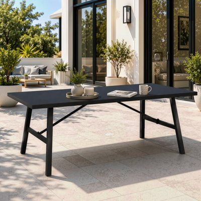 47.2" x 23.6" Outdoor Metal Coffee Table, Heavy-Duty Steel Patio Side Table With Reinforced Cross Braces, Rust-Resistant Black Rectangular Coffee Table