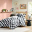 Édredon double / grand, motif à carreaux, 2 taies décoratives, coussins, rembourrage, emballage compressé, lavable à la machine