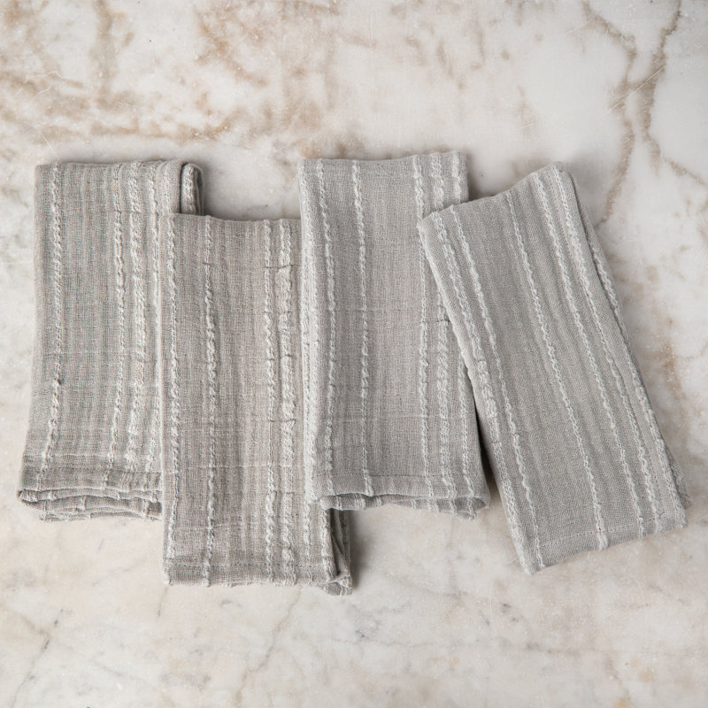 Kenwood 100% Cotton Striped Square Napkin, Gray