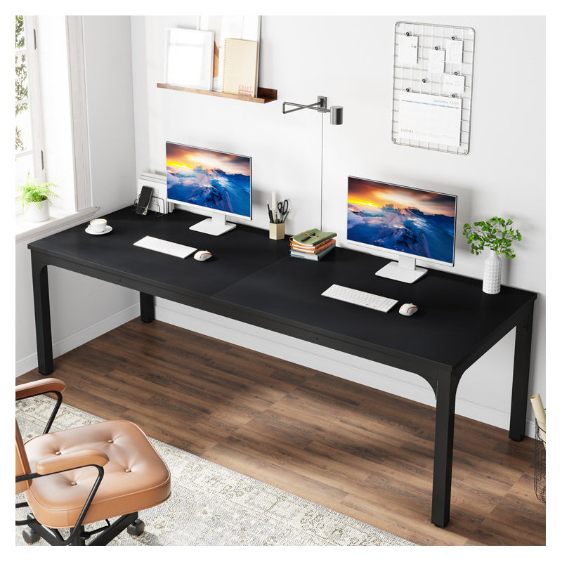 200cm W Metal Base Computer Desk, Black, Black