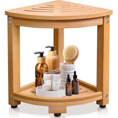 Tabouret de douche HDPS pour pieds de rasage, imperméable, teck | Banc de douche anti-fracture pour douche à l'intérieur, tablette de rangement