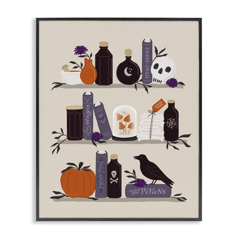 Bibliothèque d'apothicaire avec giclée encadrée, design par Sandra Picco, H 20 po x l 16 po, Giclée encadrée noir minuit