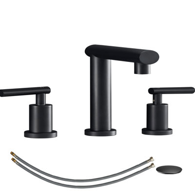 Robinet de lavabo de salle de bain noir mat 8 pouces, robinet cascade surdimensionné, 2 poignées, ensemble de bonde escamotable, tuyau d'alimentation à 2 poignées, tuyau, 8