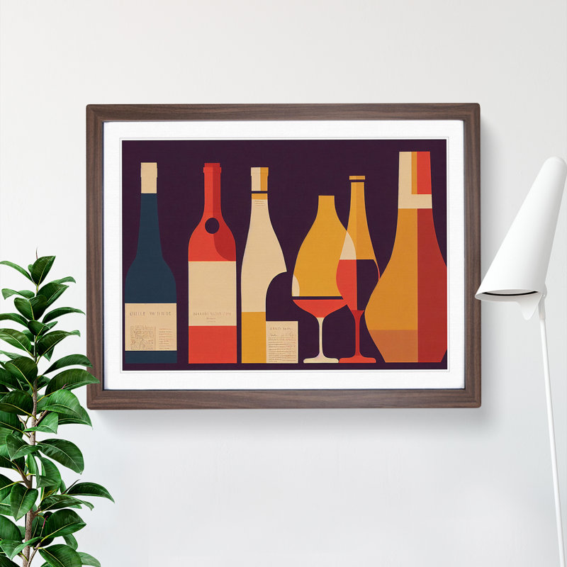 Retro Wine Bottle Vol.2 1 Piece Single Picture Frame Painting, 34cm H x 46cm W x 2cm D, Walnut Framed