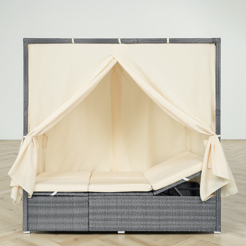 57.62" Wicker Outdoor Patio Daybed, Beige