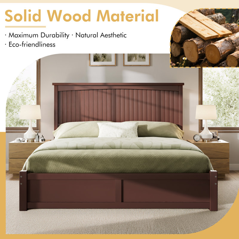 Adainville 50"H Modern Queen Size Solid Wood Bed with 2 Storage Drawers, Espresso, Queen, Espresso