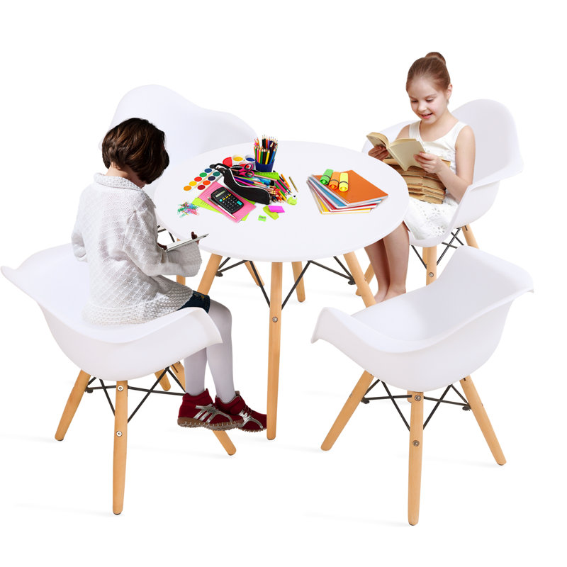 Kids Table And Chair Set, Table And Chairs For Kids Aged 3-12 Year, Toddler Table And Chairs With Ergonomic Back Support, Table & 4 Chairs-white
