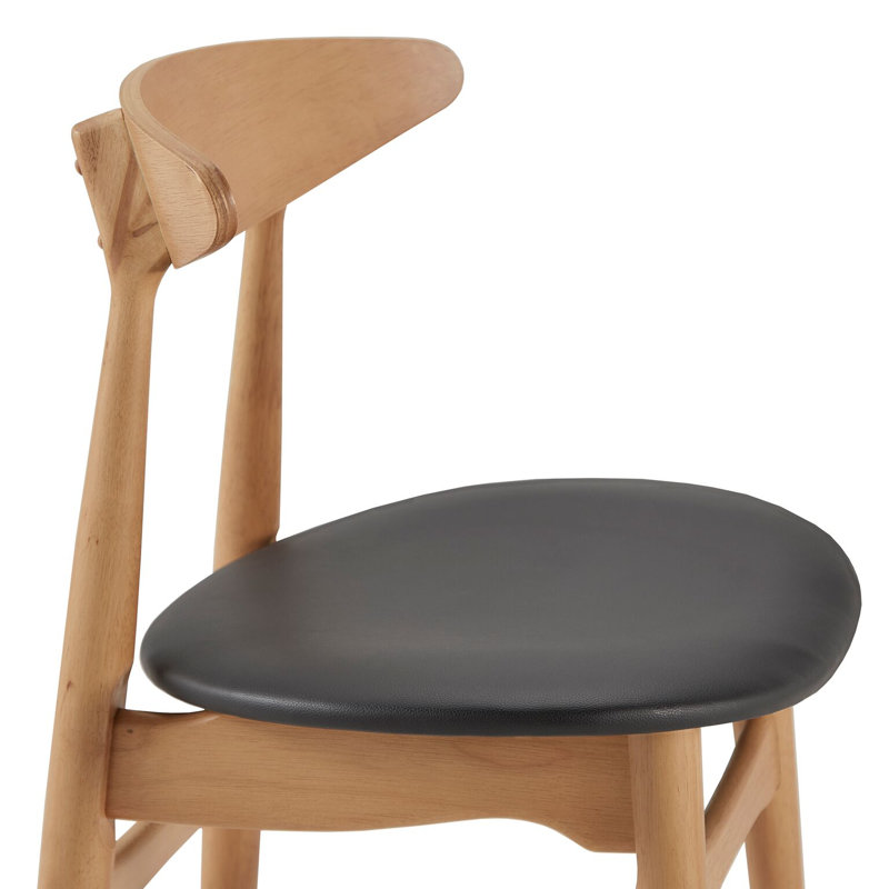 Upholstered Faux Leather Counter Stool, Oak, Black