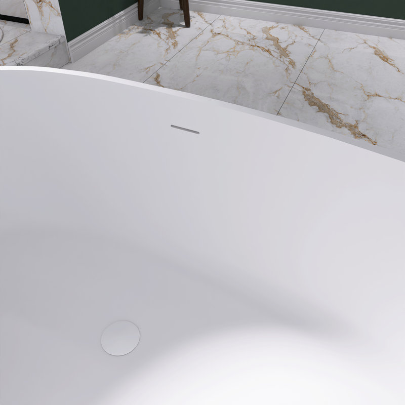 67 In. X 34 In. Solid Surface Freestanding Flatbottom Soaking Bathtub, White