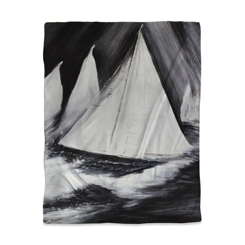 Housse de couette bateaux en niveaux de gris | Décor de bateau blanc