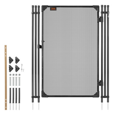 Barrière de piscine, barrière de piscine creusée 4 x 2,5 pi, ensemble de porte de clôture de sécurité extérieure avec loquet en métal, maille PVC Teslin de 352 g / m², tube rond, verrouillable et facile à installer, noir