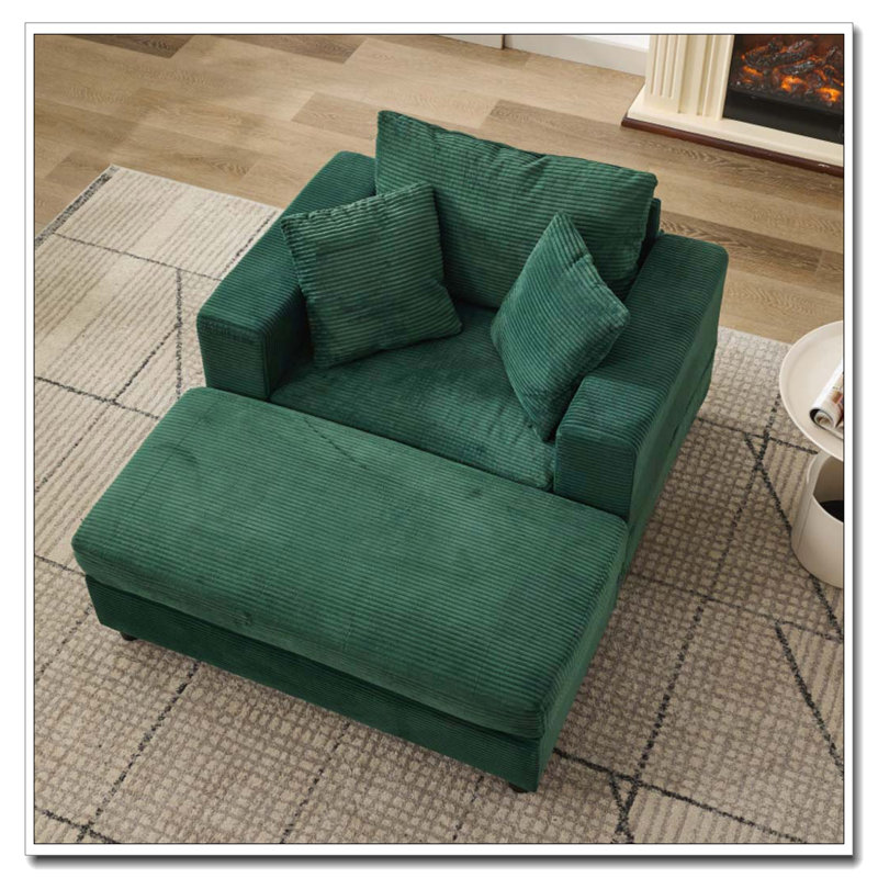Chaise longue avec repose-pieds Corduroy, Vert
