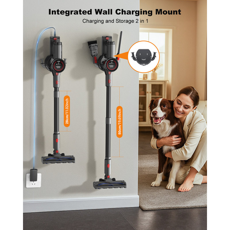Cordless Vacuum Cleaner, 550W 45KPA Powerful Stick Vacuum with LED Display, 45 Mins Runtime, Upgraded Self-Standing & Anti-tangle, 8 in 1 Lightweight Vacuum For Pet Hair, Hard Floor, Carpet