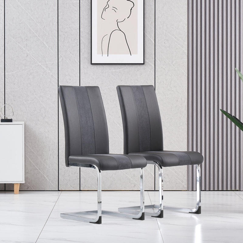 Amelie-Grace Faux Leather Upholstered Armless Dining Chair, Faux leather Dark Grey