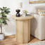Wooden Round Side Table With Geometric Vertical Base