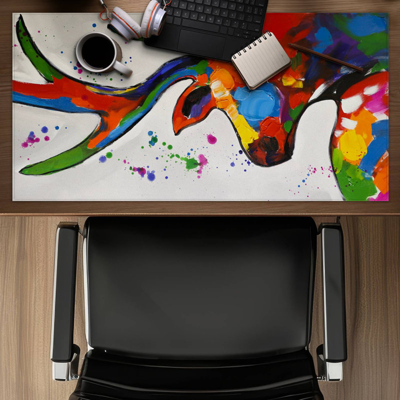 Abstract colorful deer with paint splash - 15.75"x31.50" Desk mat