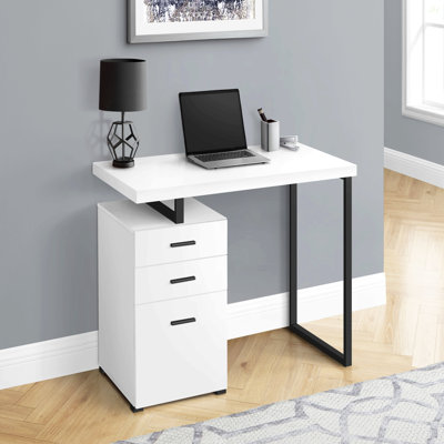 Computer Desk, Home Office, Laptop, Left, Right Set-Up, Storage Drawers, 48"L, Work, White Laminate, Black Metal, Contemporary, Modern