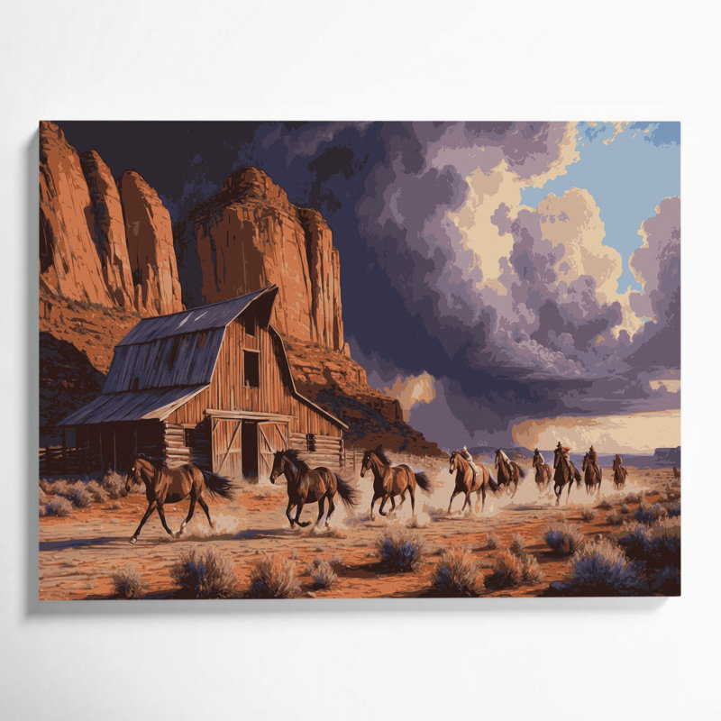 Art mural sur toile noir Southwestern Cowboy Western Ranch 95, H 12 po x l 18 po