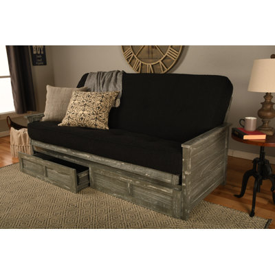 Futon double avec matelas avec rangement Emmiliano