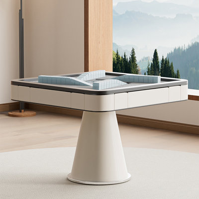 Modern Minimalist Solid Wood Leather White Mahjong Table for Chinese Rules