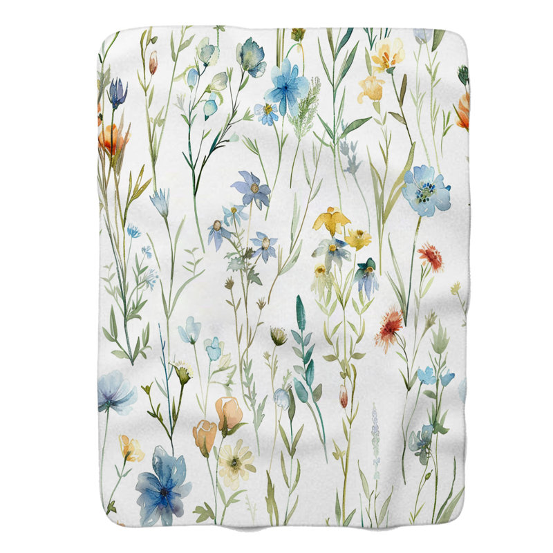 Doux motifs floraux - couverture Sherpa de qualité supérieure 1 pièce, Lit simple