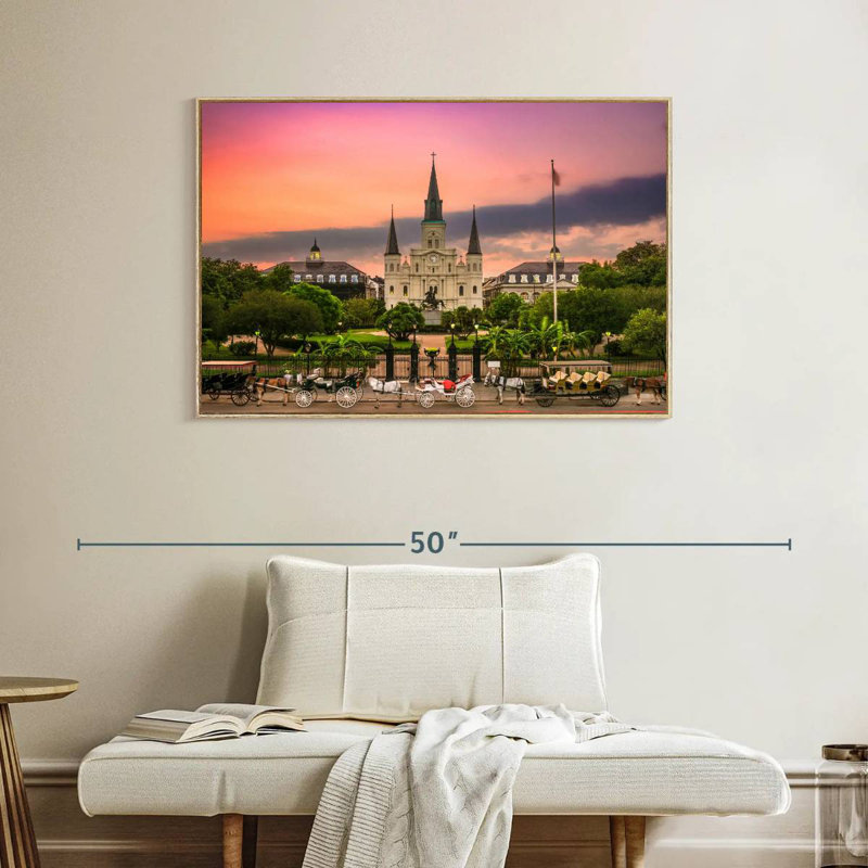 Cathédrale de la Nouvelle-Orléans, Cadre flottant en bois naturel, 40 po x 27 po