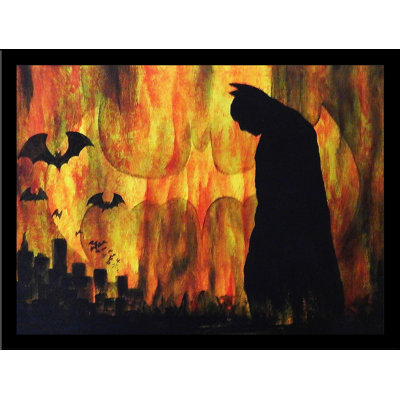 Batman Gotham City, «Dark Knight over the City», reproduction de peinture acrylique encadrée